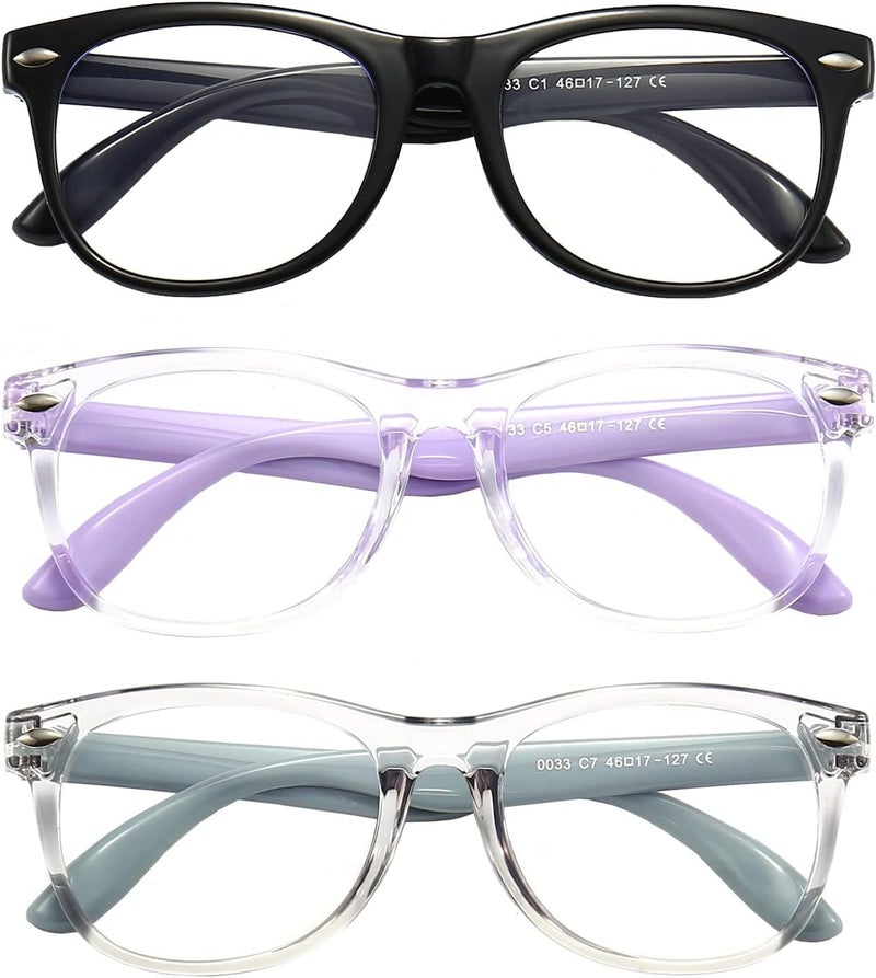FANNYGO Store 3 Pack kids Blue Light Blocking Glasses For Girls And Boys Computer Blue Light Blocking Glasses For Age 3-9 (Black + Light purple + Light gray) - Image 3